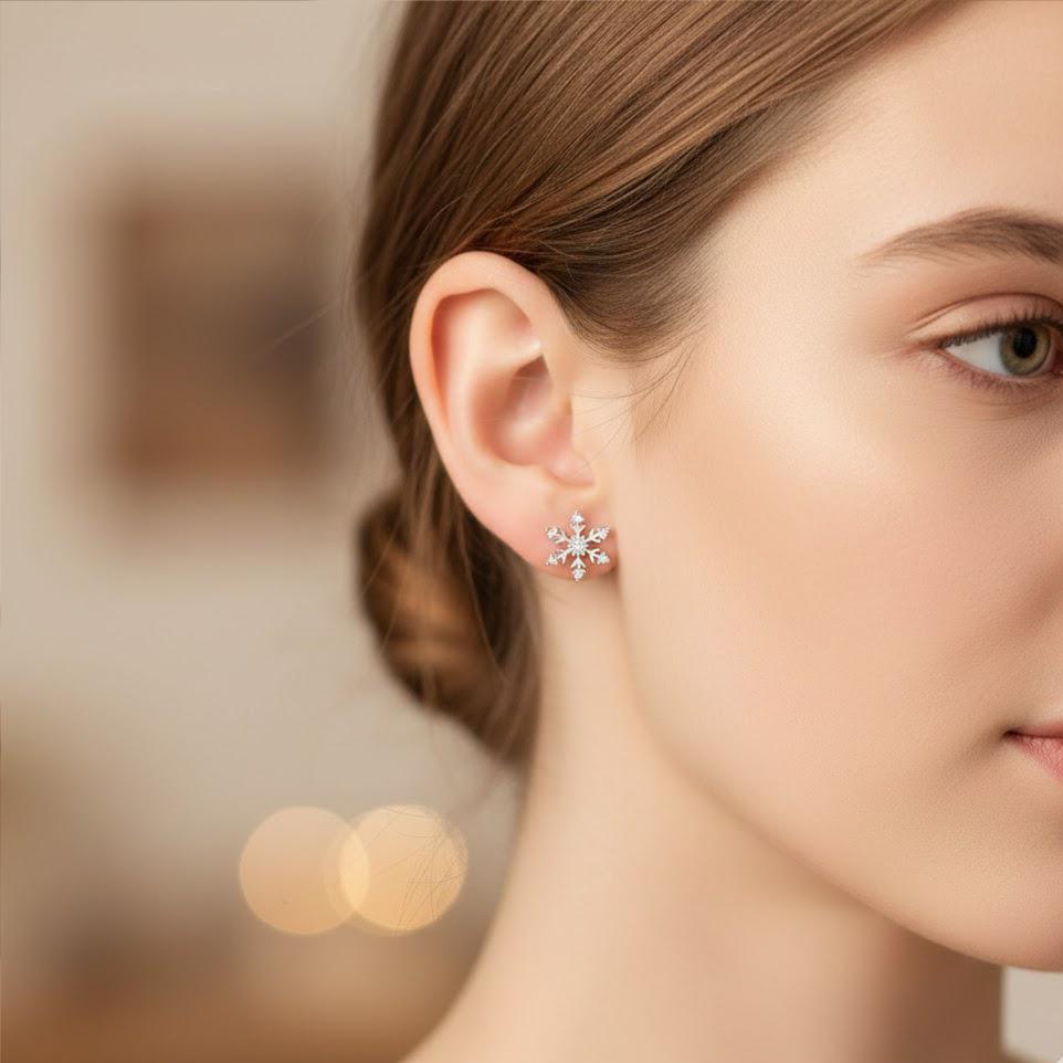 Sterling Silver Snowflake Stud Earrings: Winter Jewelry Gift
