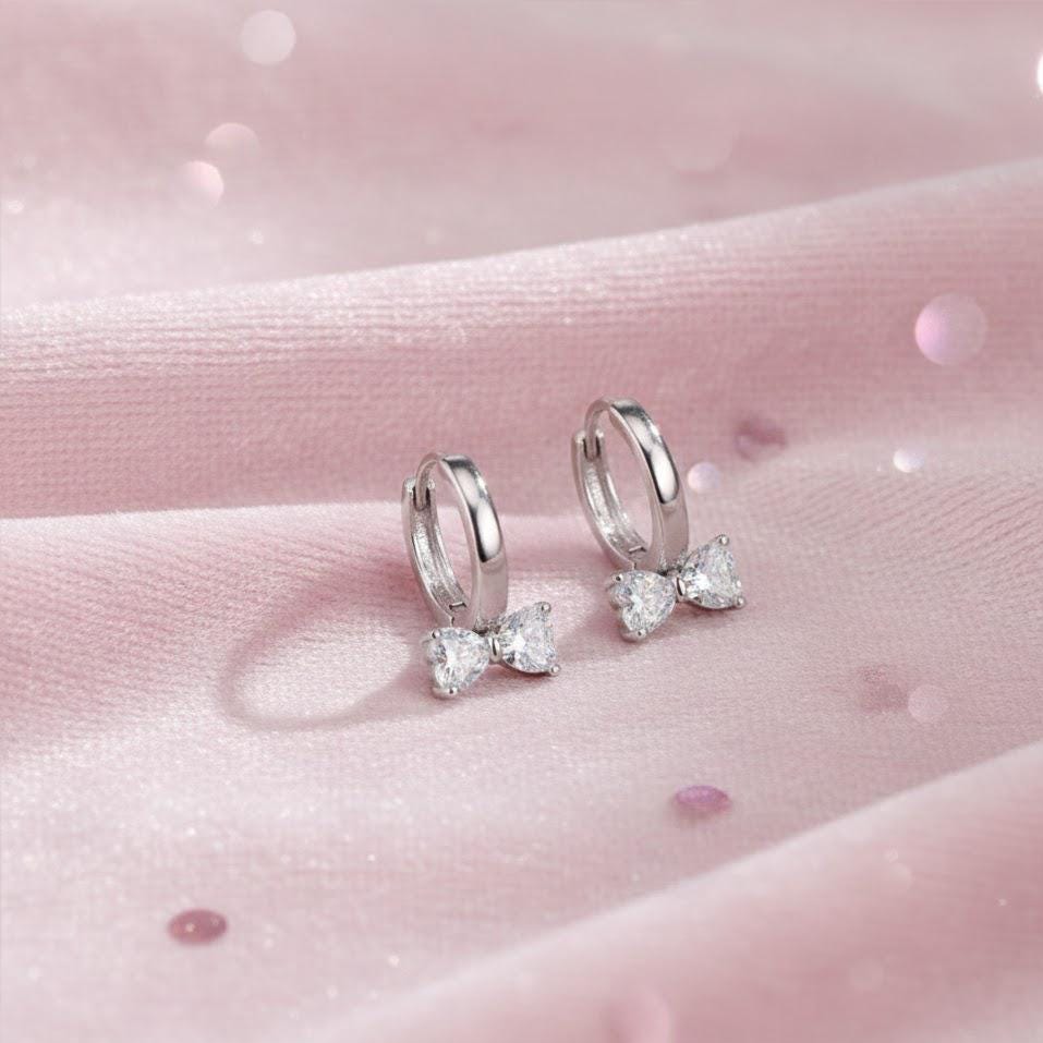 Sterling Silver Crystal Bow Hoop Earrings