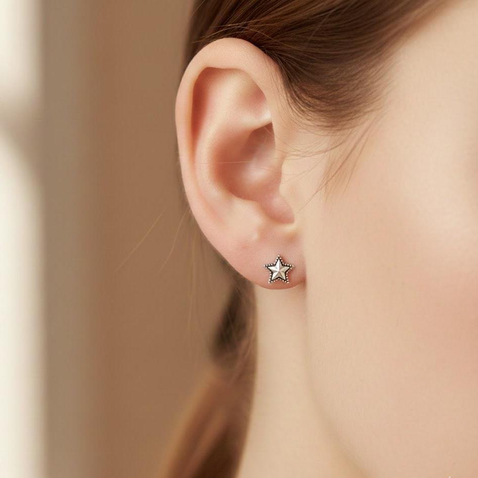 Sterling Silver Vintage Star Stud Earrings
